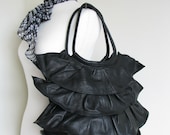 Black Soft Leather Frilly Bag