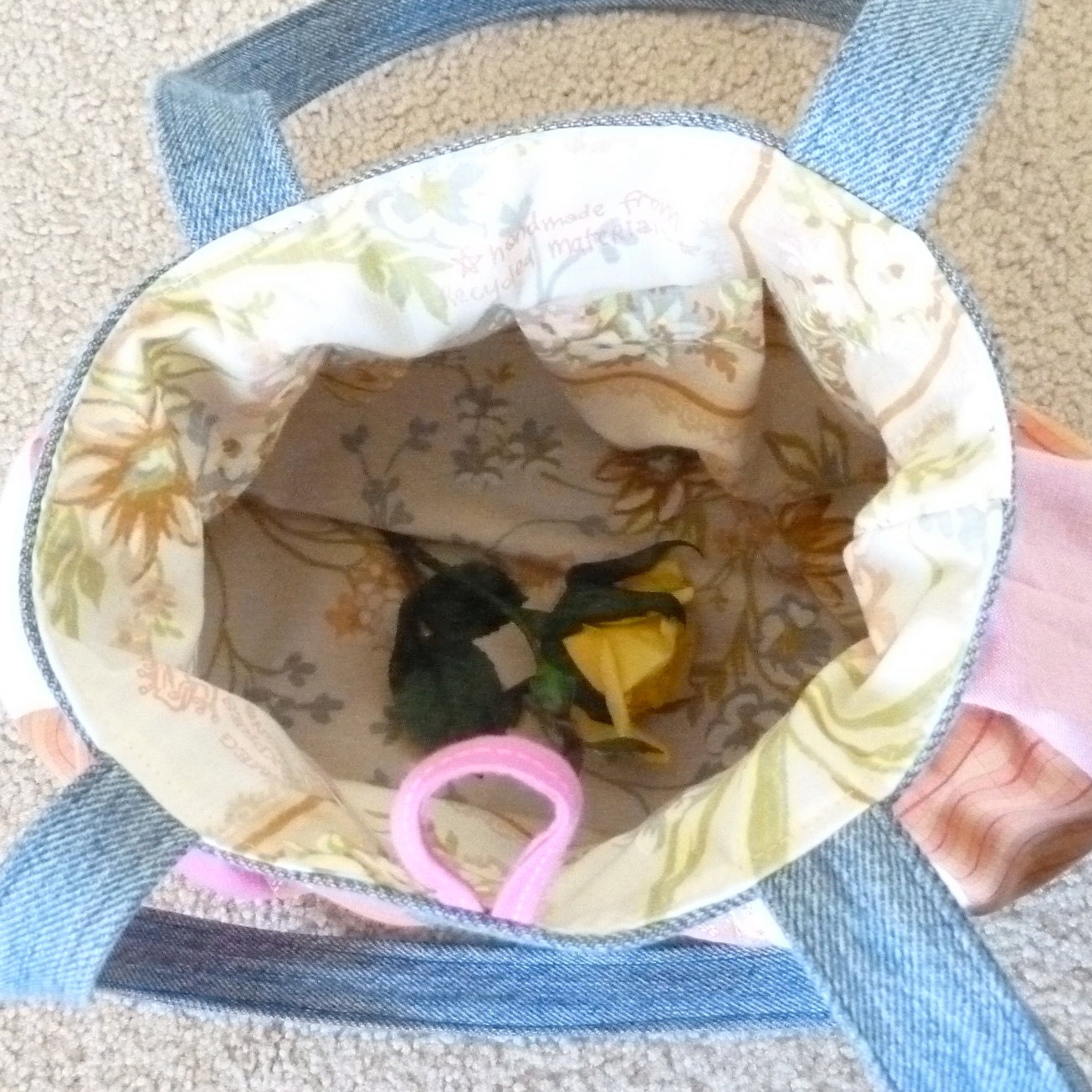 Recycled Jeans Purse - Fun Small Womens Purse - Patchwork Pleated Purse - Pink Orange Denim Bag - Cute Purse