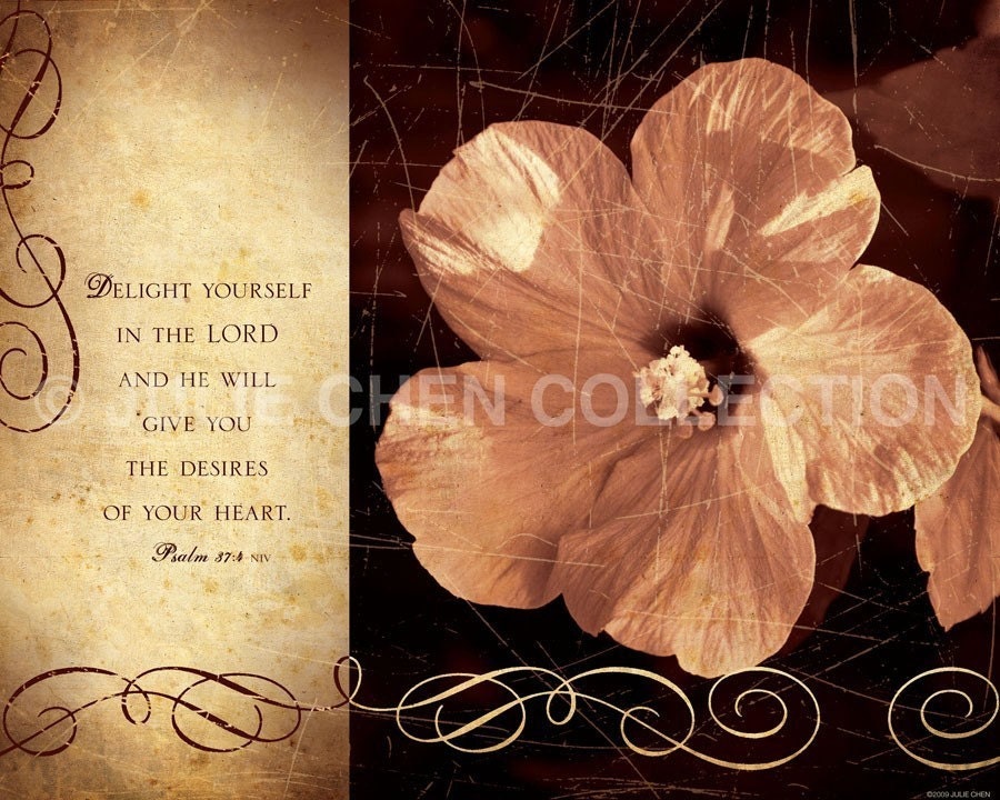 Scripture Art, Inspirational Art, Bible Verse Art, Christian Art : DELIGHT (Psalm 37) 8x10 Fine Art Print