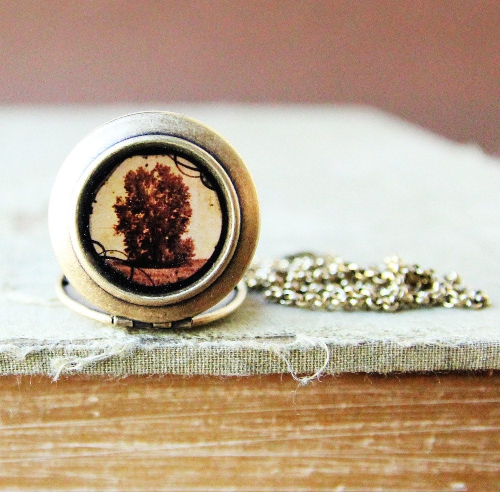 Photo Locket Necklace - SEPIA TREE - Julie Chen Design with heartworksbylori