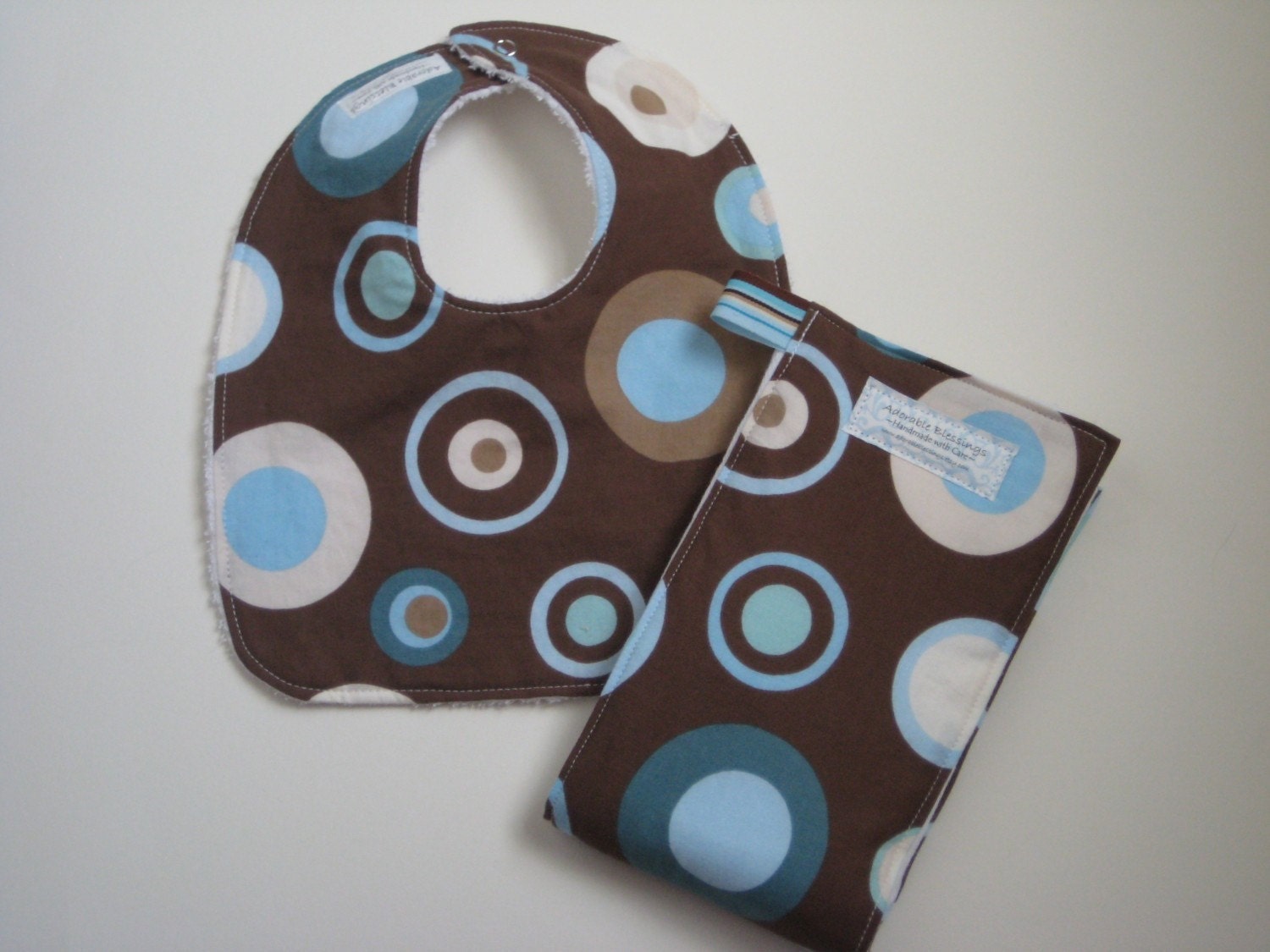 Mod Brown and Blue Boutique Bib and Burp Cloth Set