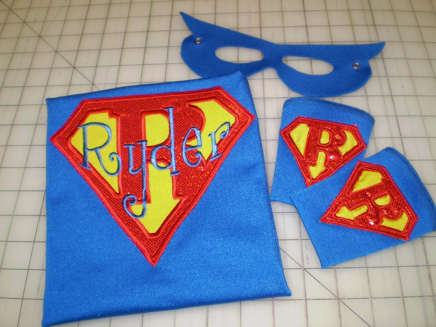 SuperMan Inspired Cape, Mask and Super Power Cuffs - Personalized