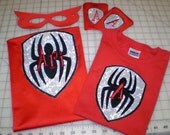 Superhero Spiderman Inspired   Cape, Mask, Super Power Cuffs and S/S Tee - Personalized