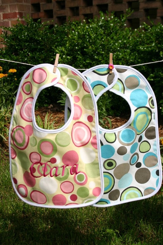 Retro Dot Toddler Bib -- Personalized Embroidery Name or Monogrammed