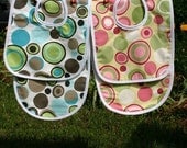 Personalized Retro Dot Blue/Aqua or Pink/Green Baby Bib and Burp Cloth