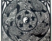 FREE SHIPPING Graceful Ancients of the Oceans original relief linocut