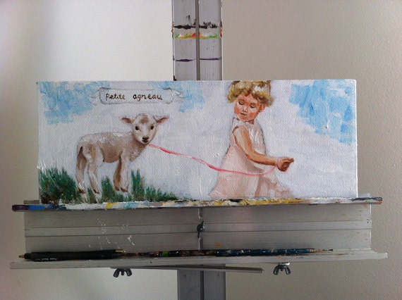 ORIGINAL Painting - Little Lamb (French Translation)