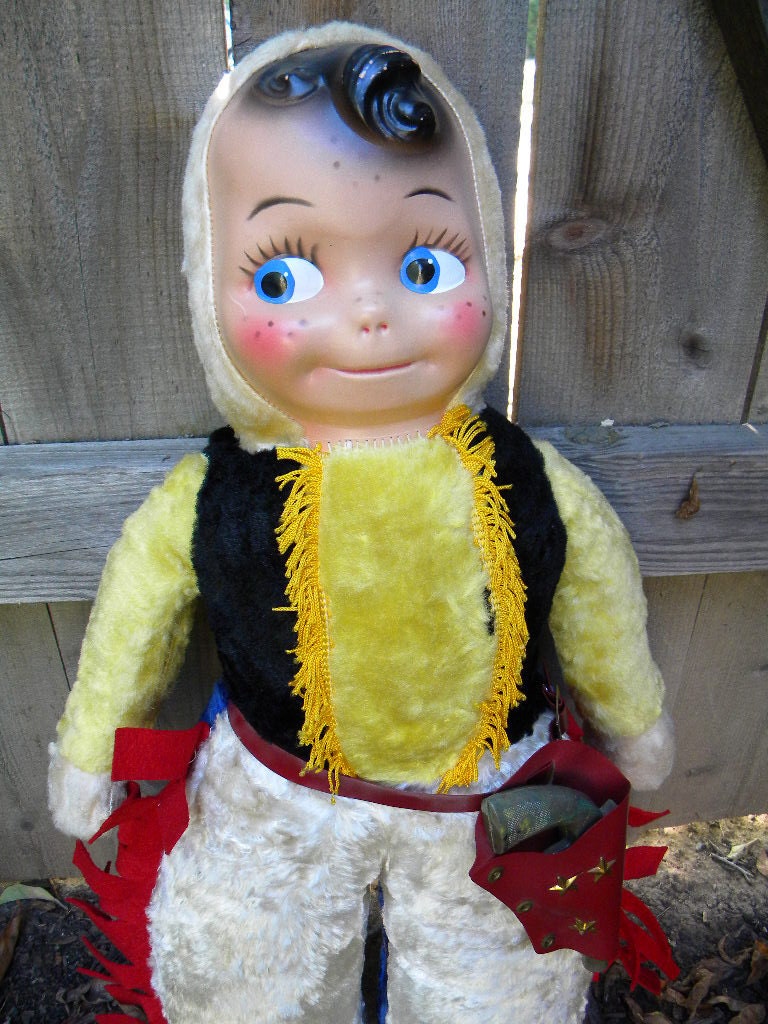 SALE-Huge Vintage Cowboy Doll with Gun And Holster