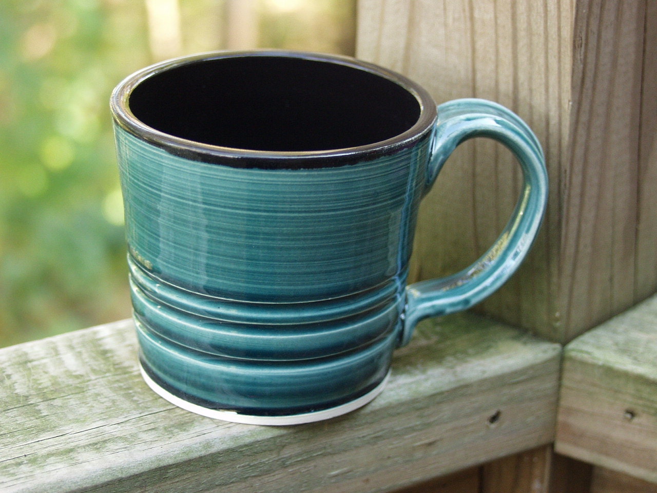SALE Peacock Blue & Black Mug Ready To Ship