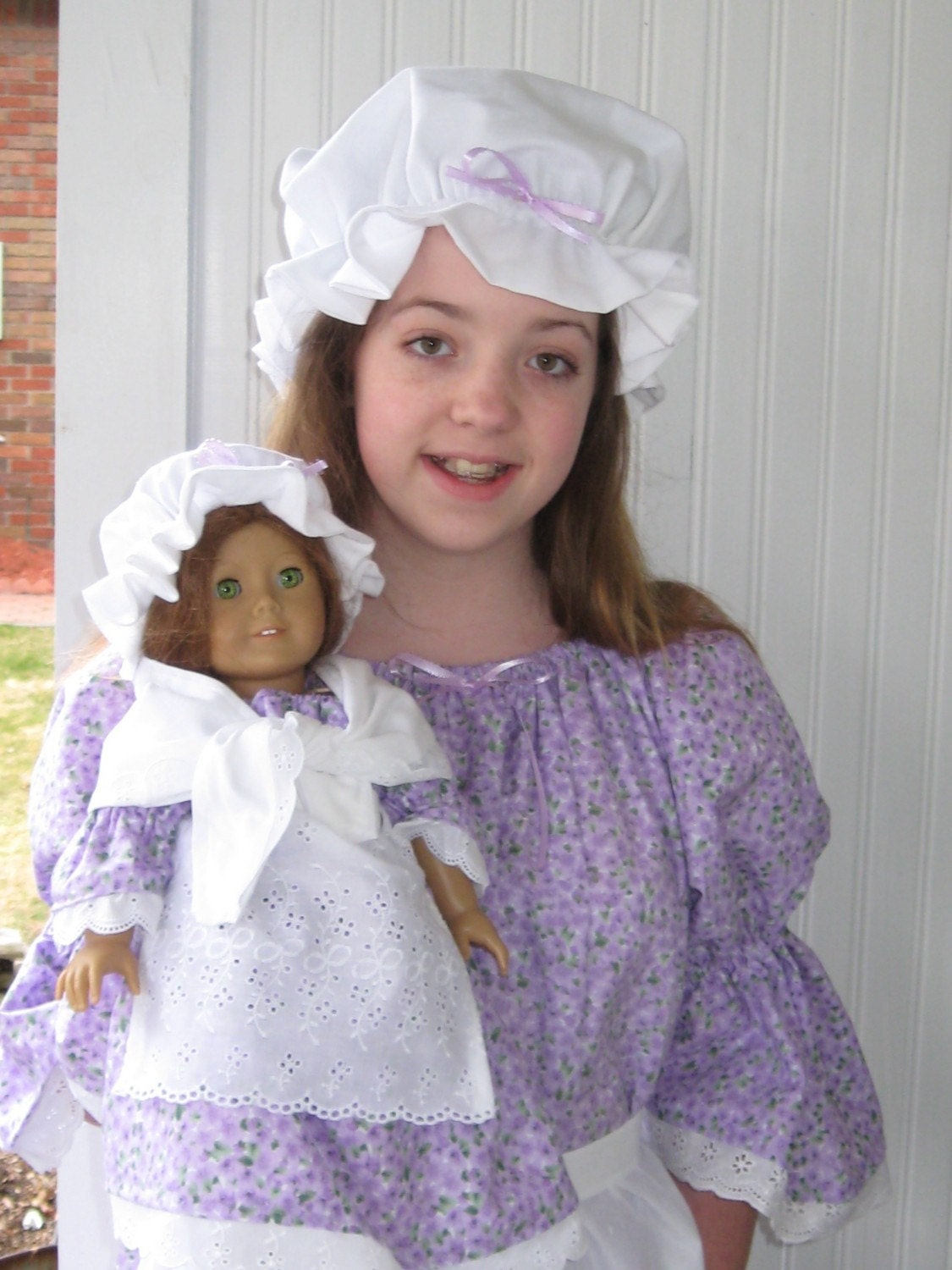 Early American Country  Doll Girl Dress matching set Colonial Pioneer Prairie  Costume