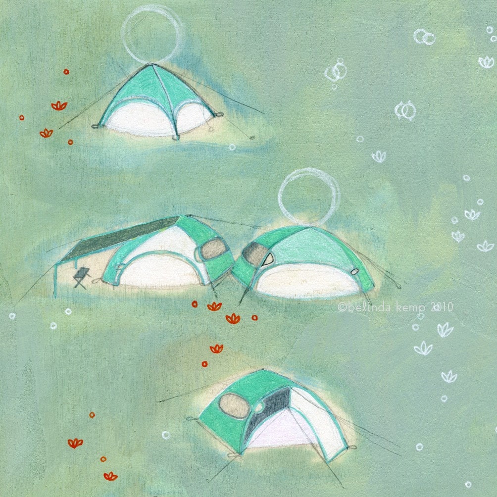 archival fine art giclee print - limited edition . under the awning - blue tents