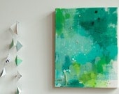 original mixed media painting on wood . ready to hang . OOAK . mist garden