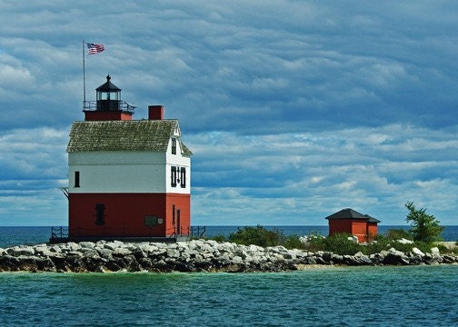 Lighthouse Photography Landscape Nautical Fine Art Round Island Michigan 5 x 7 Print