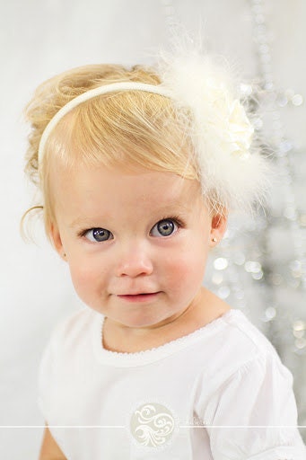boutique IVORY pearl and SATIN marabou flower headband
