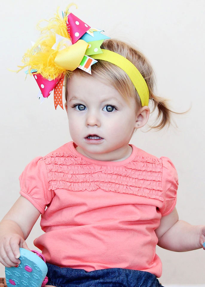 boutique SUMMER FUN over the top hair bow on a headband