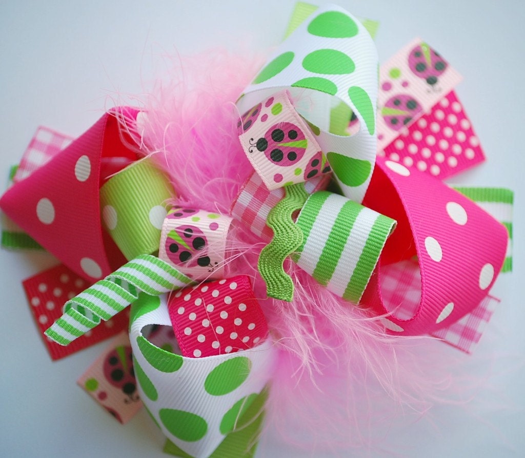 boutique PINK LADYBUG FUNKY fun hair bow clip