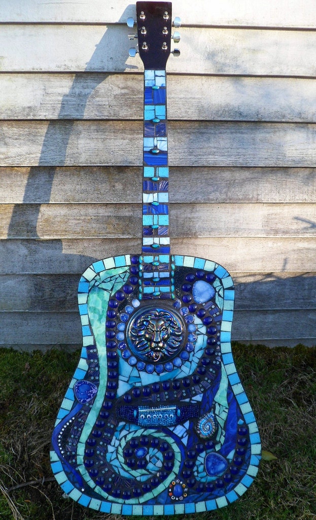 Stained Glass Mosaic Blues Guitar Gift for Musician or Music Lover