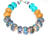 Handmade Glass Bead Set Silver Pink Peach Aqua Turquoise Teal Green Caramel Honey Purple Rose Artisan Lampwork SRA -- Streets of this Town