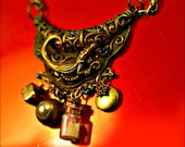 Crocodile and Charms Necklace - Tiny Glass Bottle Millefiori Locket