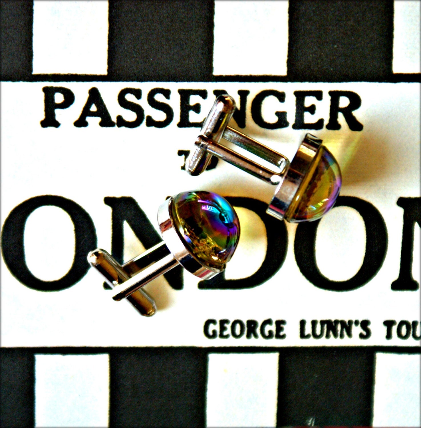 Hologram Cuff Links - Wedding Men's Jewelry - Rainbow Light Catcher Hologram Dragonfly Cufflinks - Men's Accessories