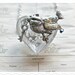 Silver Bird Necklace - Air Bubbles Heart with Tiny Key