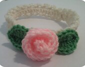 Crocheted girls infant and toddler rosebud headband perfect for valentines day