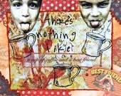 Handmade Altered Art Friendship Card, Size 5x7, Cup of Coffee and a Best Friend, Blank Inside