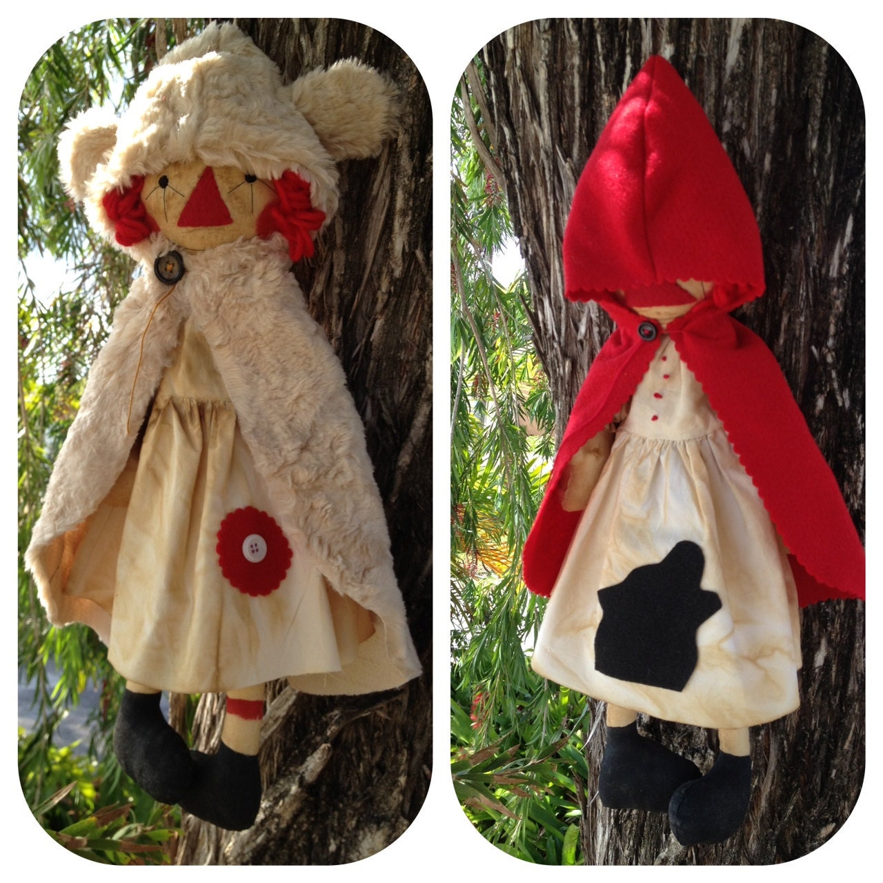 Red Riding Hood and Woodland Raggedy Ann doll Sewing Pattern Set Folk Art DIY