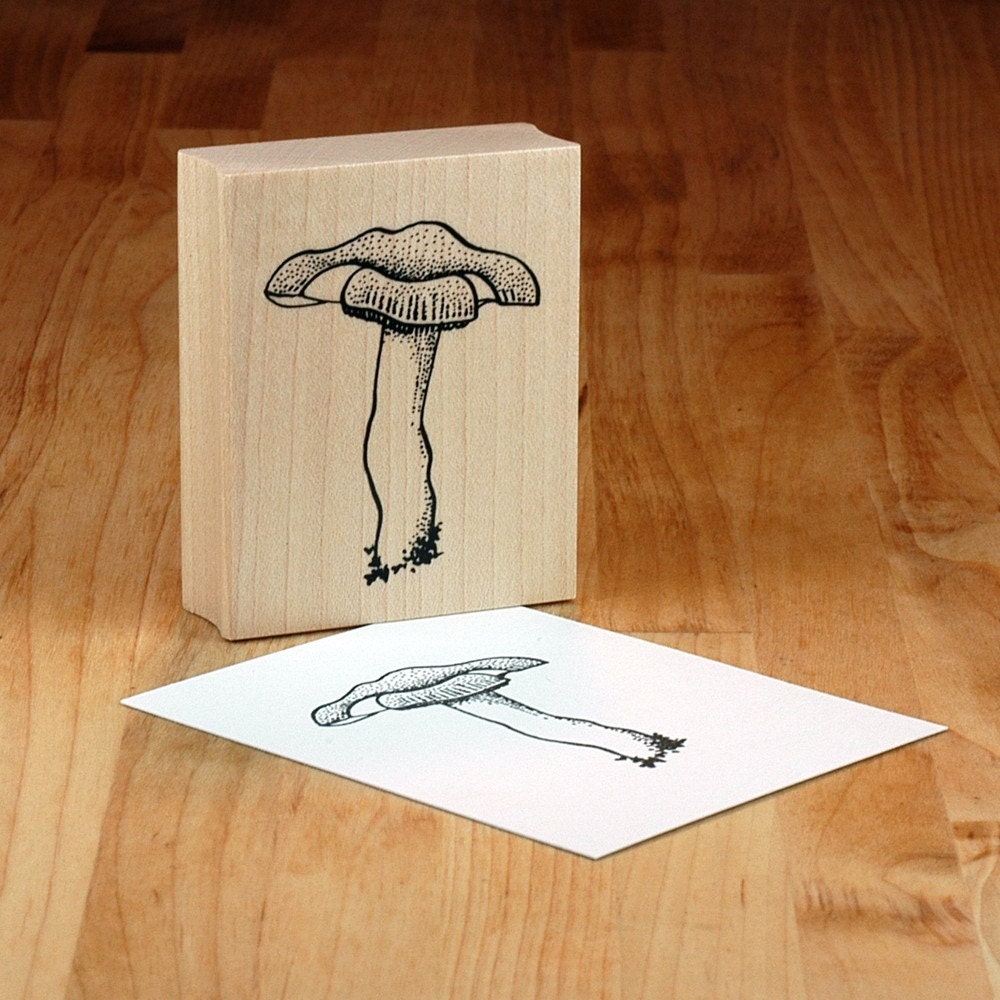 Red Russula mushroom - mounted rubber stamp
