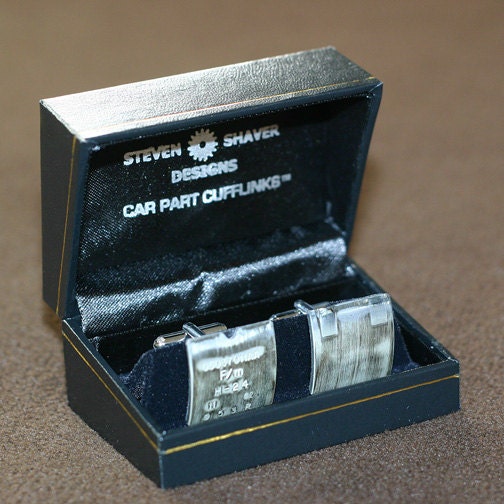 RESERVED for bonniealtha HONDA Shadow Part CUFFLINKS - with stamped specs.  Special cuff links box included.