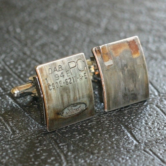 Car Engine Part CUFFLINKS - salvage vintage FORD part with original stampings of logo and part numbers