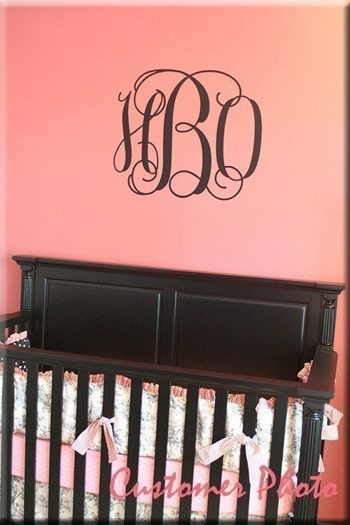 Custom Monogram Fancy Scroll Initials Vinyl Wall Decal