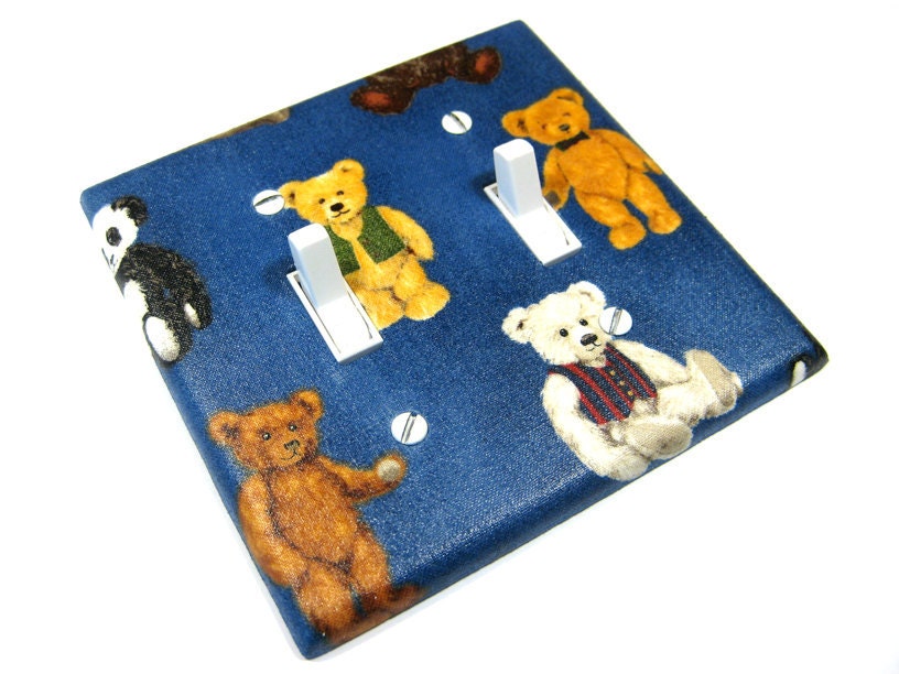 Teddy Bears Double Light Switch Cover - Children Decor Switchplate Switch Plate Blue Nursery Decor LAST ONE d48