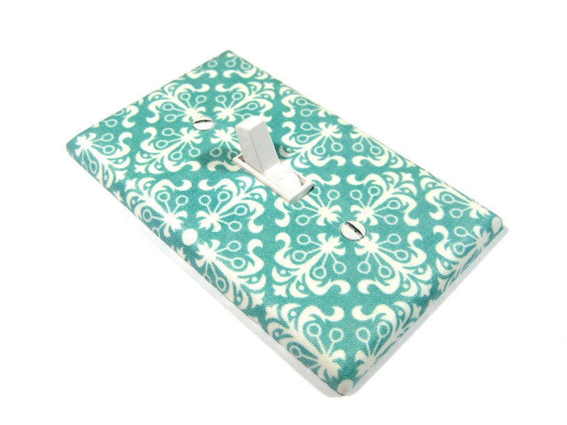 Emerald Turquoise Blue and White Square Damask Light Switch Cover Cottage Chic Shabby Chic Home Decor 983