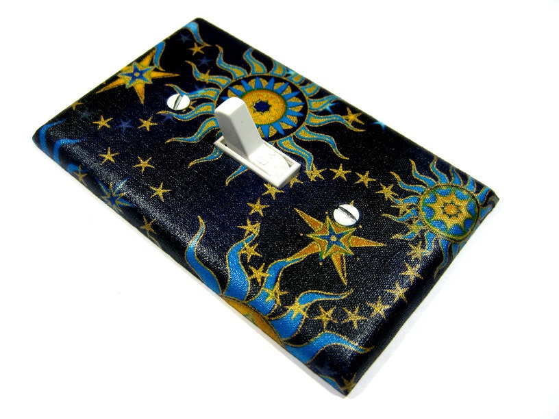 Blue Celestial Sun Moon and Stars Light Switch Cover Home Decor Switchplate Switch Plate Summer Solstice  604