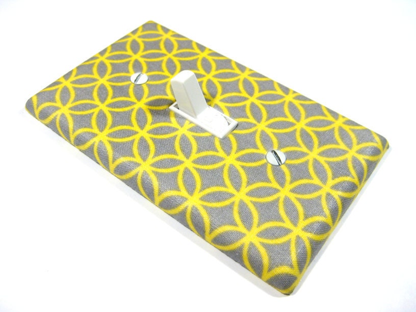 Gray and Yellow Circle Tile Light Switch Cover Abstract Modern Home Decor Switchplate Dimmer Outlet