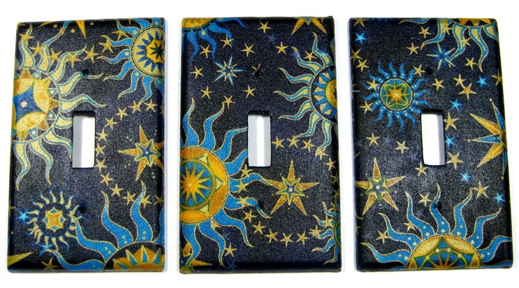 Blue Celestial Sun Moon and Stars Light Switch Cover Home Decor Switchplate Switch Plate Summer Solstice  604