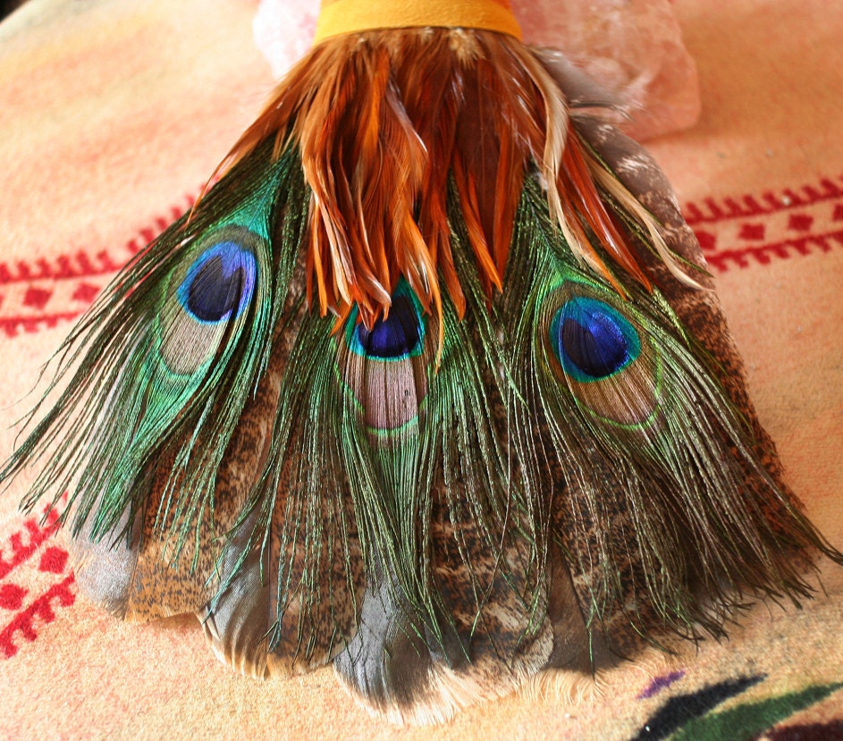 Smudging Fan - Turkey, peacock, phaesant feathers - FREE SHIPPING in the US