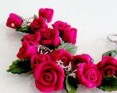 Fuchsia Rose Bracelet - Polymer Clay