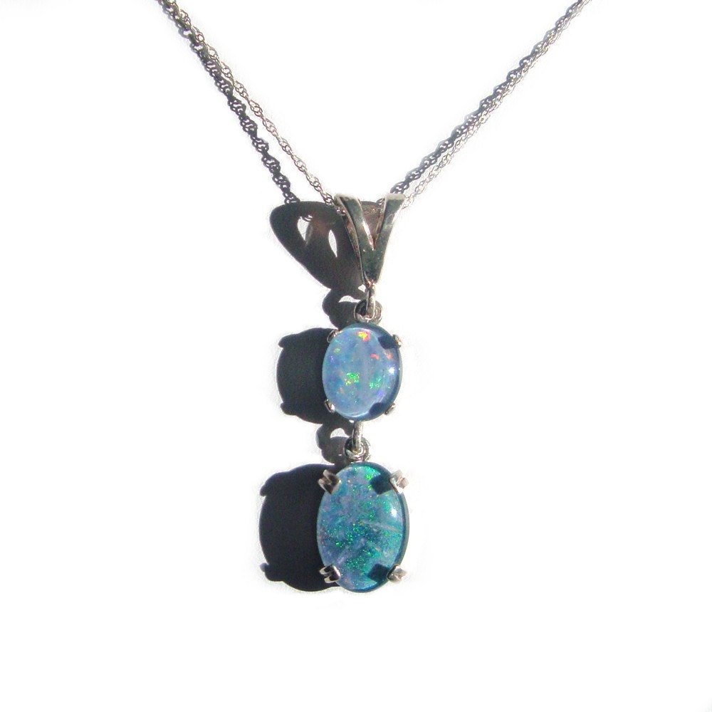 Opal triplet 2 stone sterling silver pendant with chain