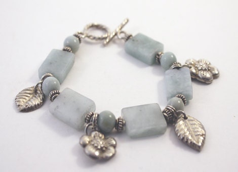 Lovely Bluegreen Amazonite and Metal clay charm bracelet