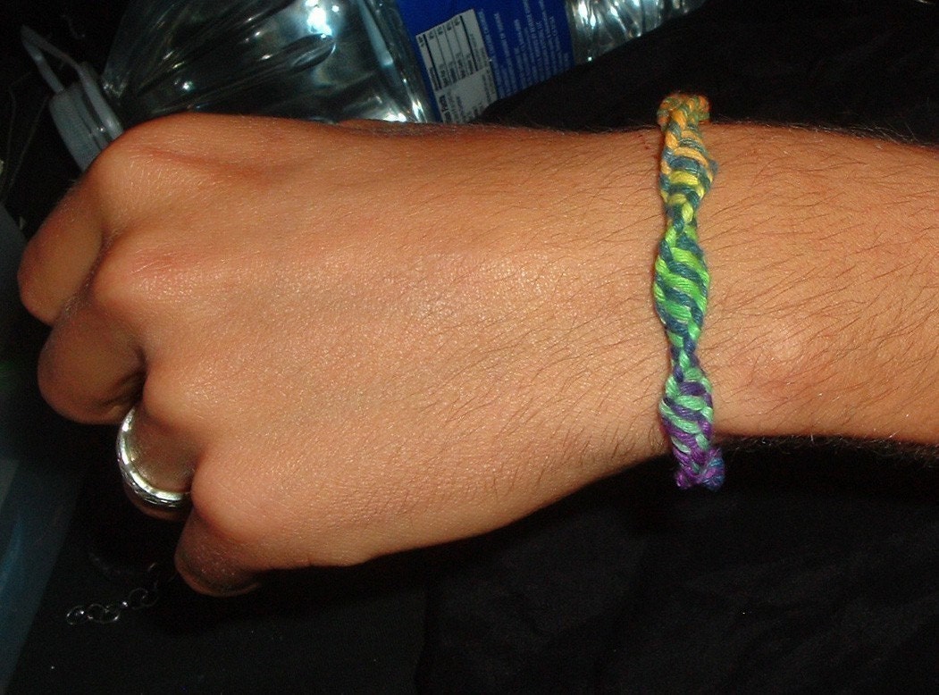 D.N.A. Strand Hemp Bracelet made with Phat Thick Rainbow Variagated Tye dye Vegan Hemp Jewelry
