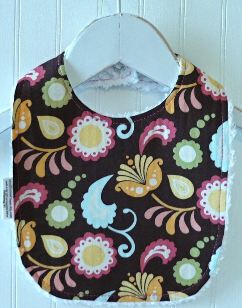 Spring Collection Chenille Bib and Burp Cloth Set....Paisleys and Flowers