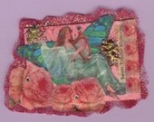 Angel Fairy Art Card, Atc, OOAK, aceo, altered, assemblage, vintage, mixed media, victorian, roses, sparkle, lace, fantasy, magic, enchanted