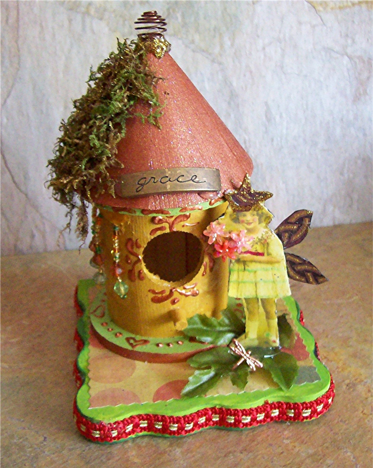 GRACE FAIRY COTTAGE, ooak, altered art, mixed media, assemblage, collage, fantasy, magic, enchanted, 3d, pixie, embellished