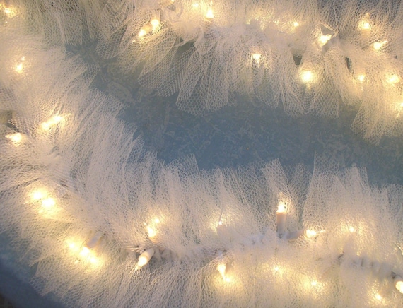 Beautiful Lighted Swag Garland White TULLE on STRING LIGHTS wedding or home