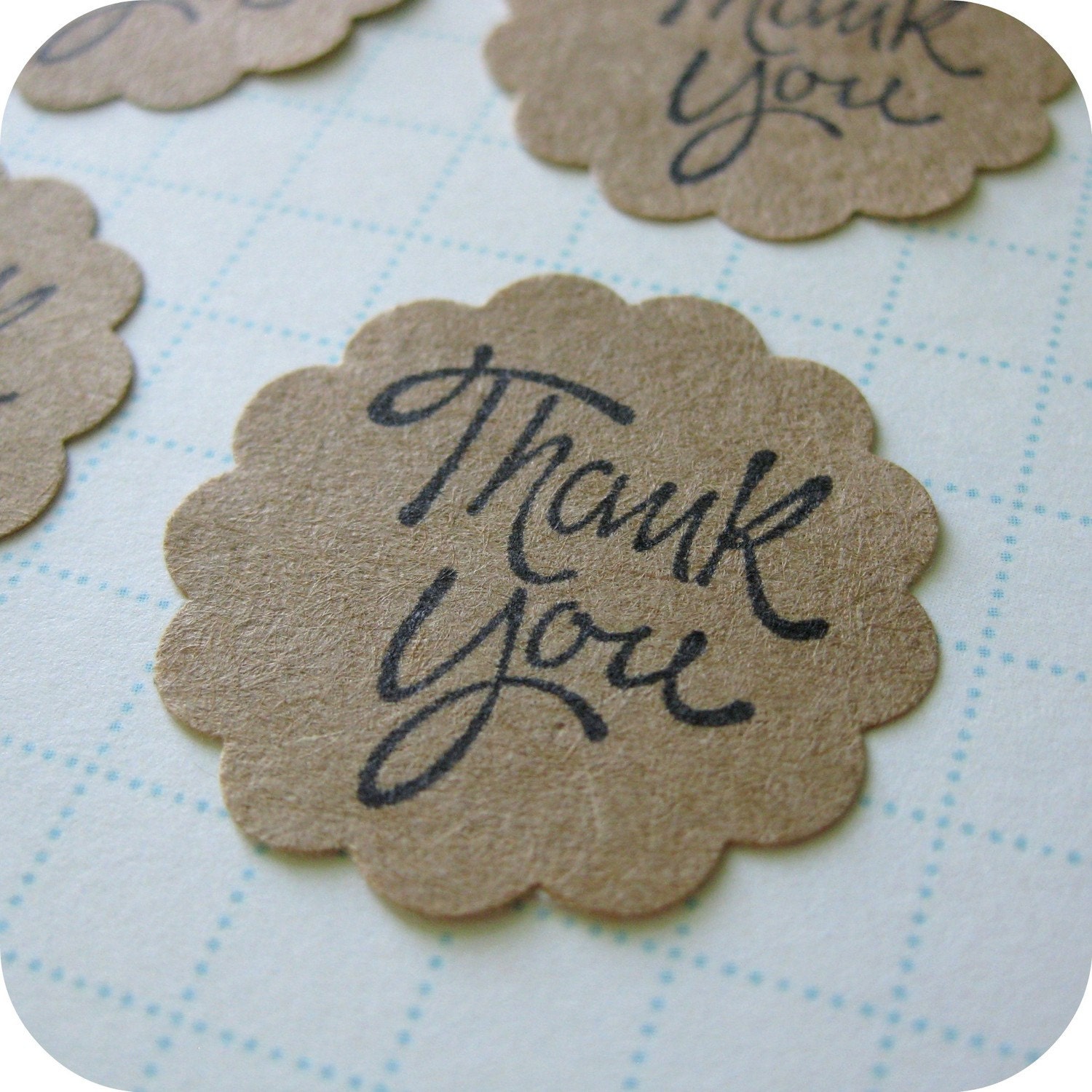 12 Round Scallop Edge Kraft Paper THANK YOU Stickers