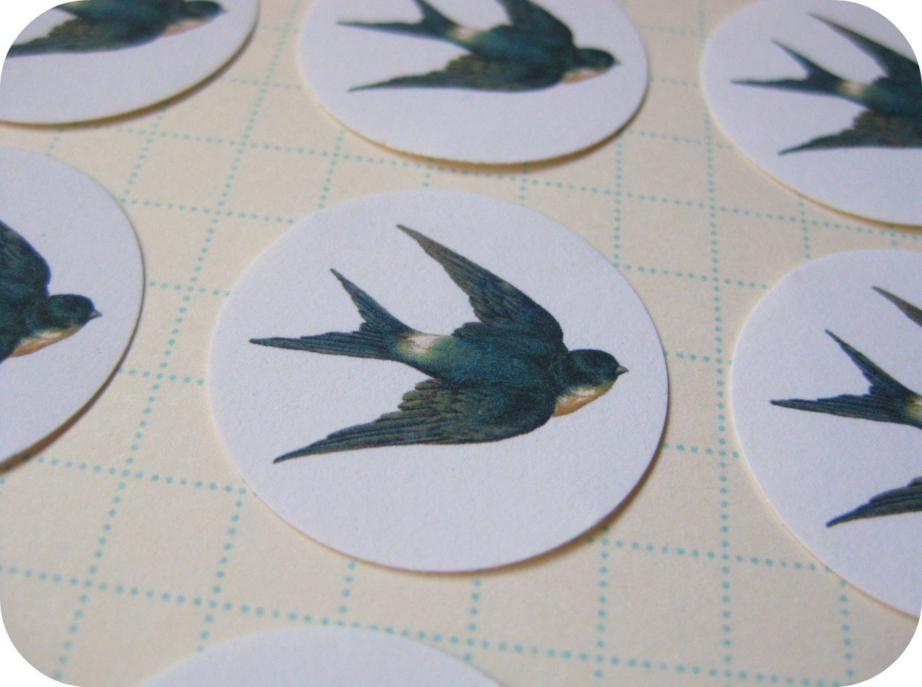 24 Round Vintage Barn Swallow Stickers
