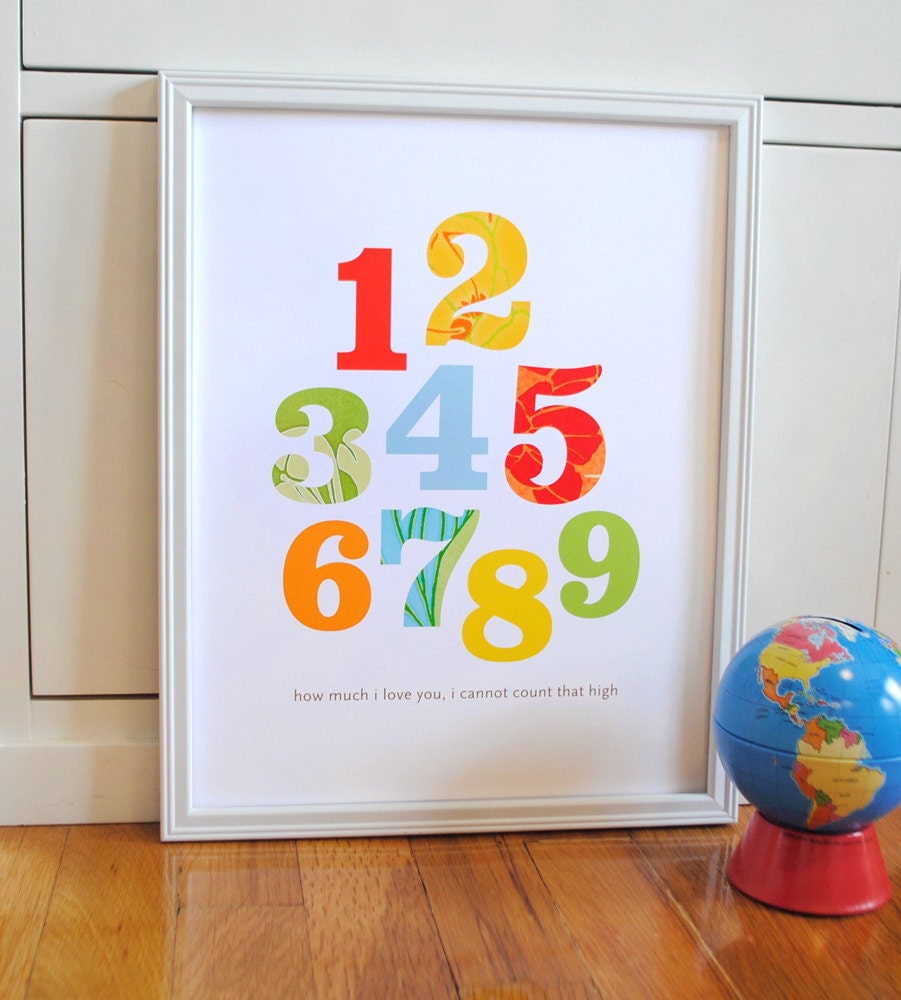 Patterned Numbers Print Primary Colors modern graphic nursery wall art poster  - ready to ship - 11x14