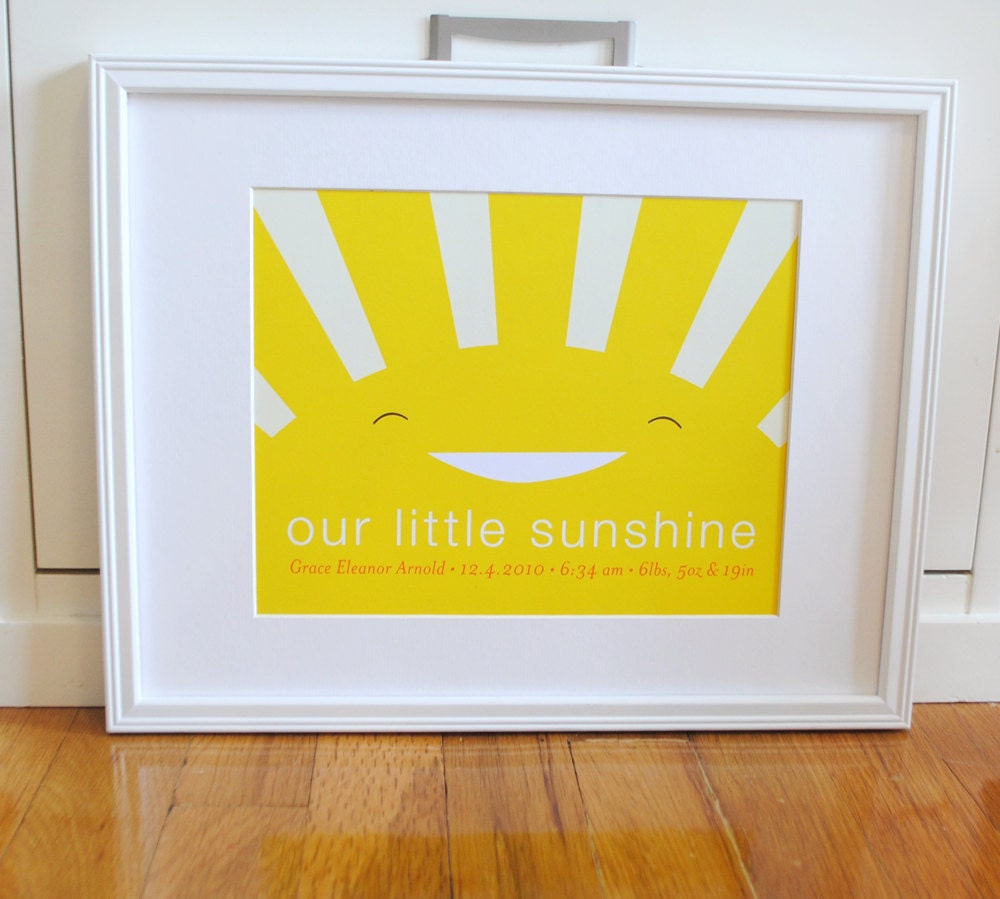Our Little Sunshine Print modern nursery wall art poster custom - 8x10